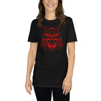 Red Samurai Kabuto Mask design on unisex T-shirt, front view