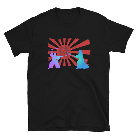 Samurai Duel Rising Sun design on unisex T-shirt, front view