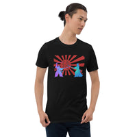 Samurai Duel Rising Sun design on unisex T-shirt, front view