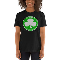 Silver Shamrock Novelties design on unisex T-shirt, front view