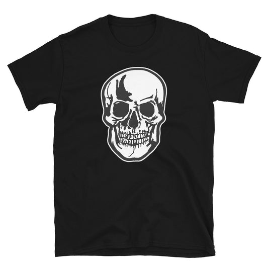 Halloween Human Skull design on unisex T-shirt, front view