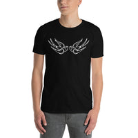 White Falling Sparrows design on unisex T-shirt, front view