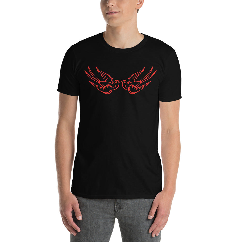 Red Falling Sparrows Tattoo Style Bird Short-Sleeve T-Shirt
