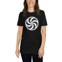 White Deadly Swirl design on unisex T-shirt, front view
