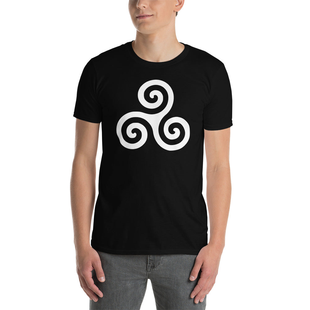 White Triskelion or Triskeles Spiral Archimedean Symbol Short-Sleeve T-Shirt