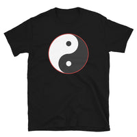 Yin and Yang Ancient Chinese Symbol design on unisex T-shirt, front view
