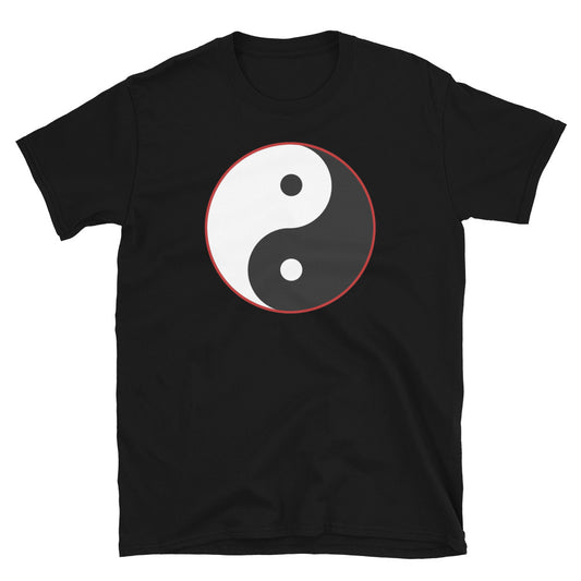 Yin and Yang Ancient Chinese Symbol design on unisex T-shirt, front view