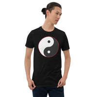 Yin and Yang Ancient Chinese Symbol design on unisex T-shirt, front view