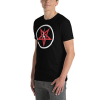 Satanic Church Sigil Bolt design on unisex T-shirt, left-front view