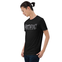 Gothic Spider Web design on unisex T-shirt, left-front view