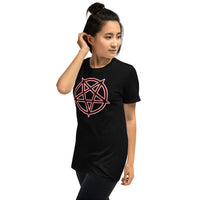 Inverted Pentagram design on unisex T-shirt, left-front view