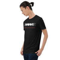 Lunar Moon Phases design on unisex T-shirt, left-front view