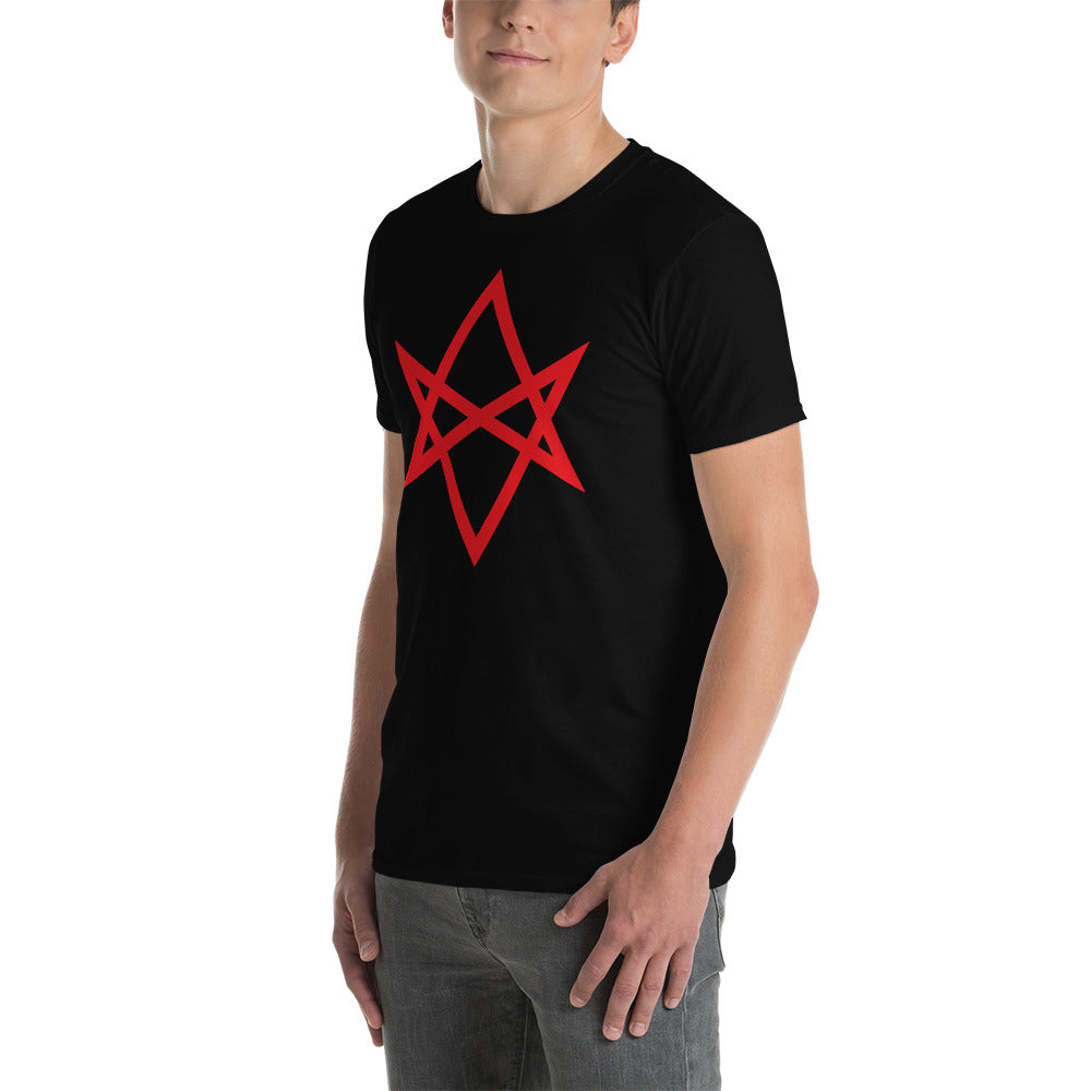Red Unicursal Hexagram Six Pointed Star Men's Short-Sleeve T-Shirt