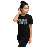 Black White Gothic Stripes design on unisex T-shirt, left-front view
