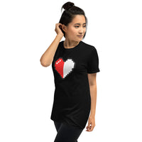 Pixel Half Heart design on unisex T-shirt, left-front view