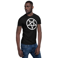 White Inverted Pentagram design on unisex T-shirt, right-front view