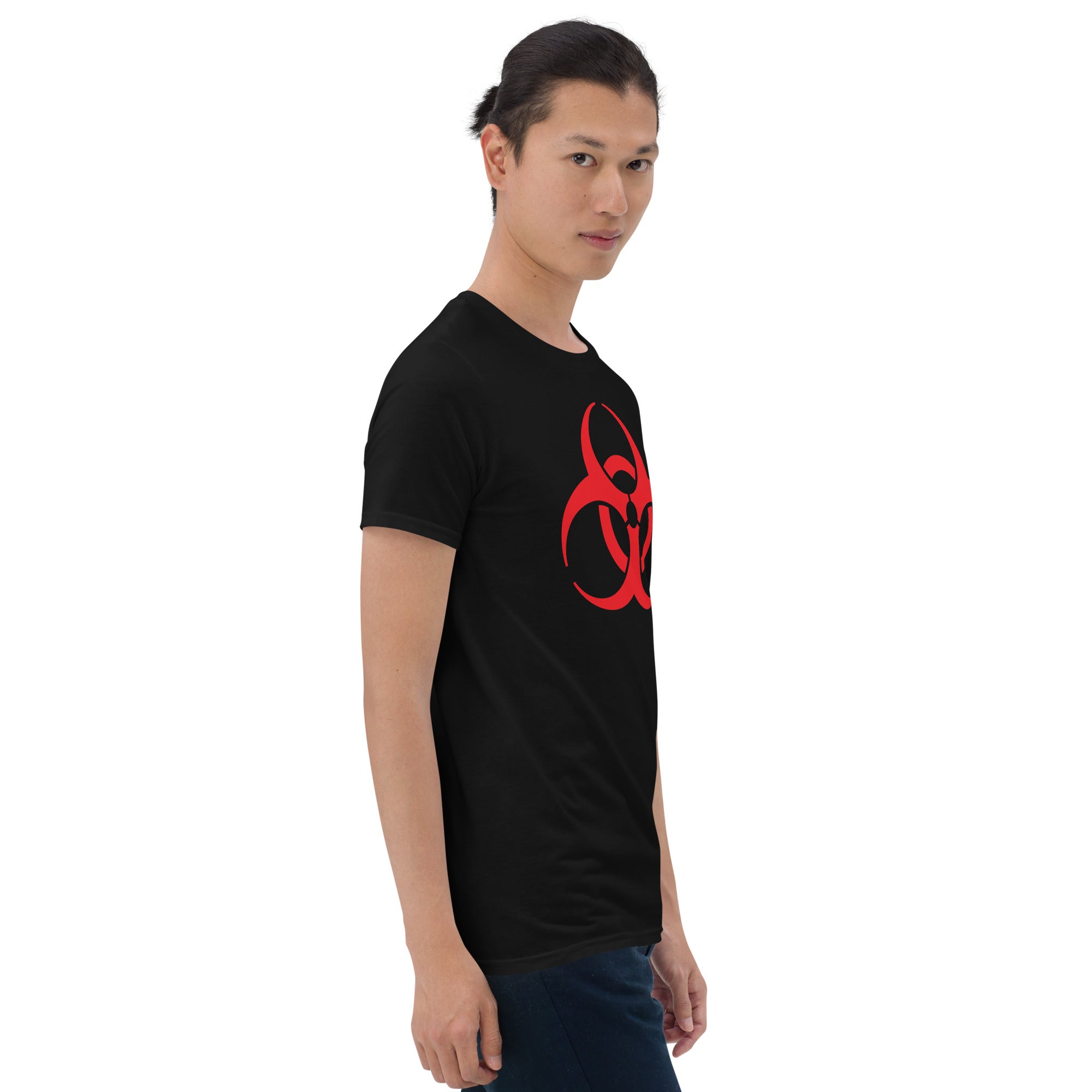 Red Biohazard Sign Toxic Chemical Symbol Men's Short-Sleeve T-Shirt - Edge of Life Designs