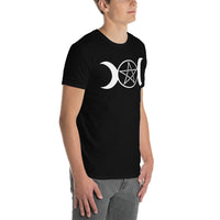 White Triple Moon Goddess design on unisex T-shirt, right-front view