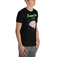 Zombie Cafe Brains Menu design on unisex T-shirt, right-front view