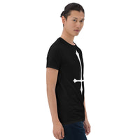 White Inverted Cross design on unisex T-shirt, right-front view