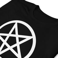 White Inverted Pentagram design on unisex T-shirt, detail view