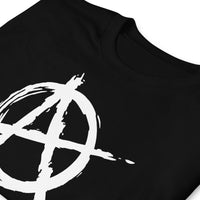 White Anarchy Symbol design on unisex T-shirt, detail view