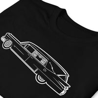 Classic Funeral Hearse design on unisex T-shirt, detail view