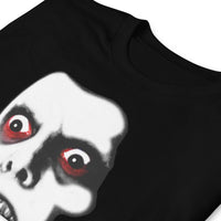 Pazuzu Captain Howdy design on unisex T-shirt, detail view