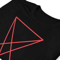 Red Sigil of Lucifer design on unisex T-shirt, detail view