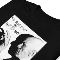 Aleister Crowley design on unisex T-shirt, detail view