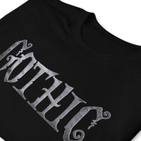 Gothic Spider Web design on unisex T-shirt, detail view