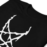 White Melting Inverted Pentagram design on unisex T-shirt, detail view