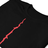 Red Melting Inverted Cross design on unisex T-shirt, detail view