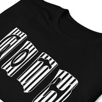 Black White Gothic Stripes design on unisex T-shirt, detail view