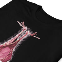 Shy Vampire Bat design on unisex T-shirt, detail view