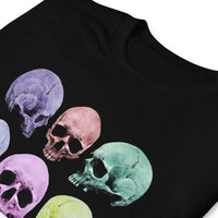 Pastel Death Skulls design on unisex T-shirt, detail view