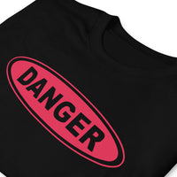 Red Danger Sign design on unisex T-shirt, detail view