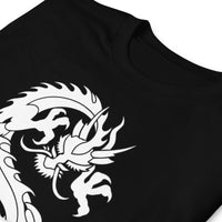Ancient Chinese Loong Dragon design on unisex T-shirt, detail view