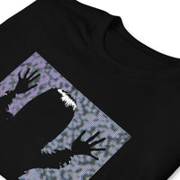 They're Here Poltergeist design on unisex T-shirt, detail view
