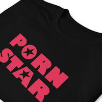 Red Porn Star Logo design on unisex T-shirt, detail view