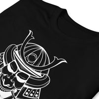 White Samurai Kabuto Mask design on unisex T-shirt, detail view