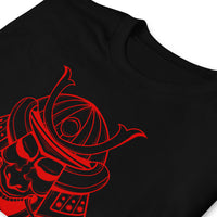 Red Samurai Kabuto Mask design on unisex T-shirt, detail view