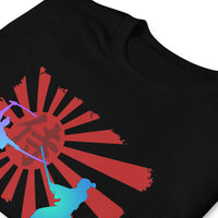 Samurai Duel Rising Sun design on unisex T-shirt, detail view