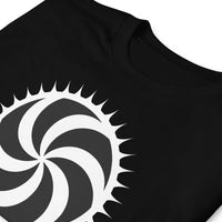 White Deadly Swirl design on unisex T-shirt, detail view
