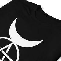 Horned God design on unisex T-shirt, detail view