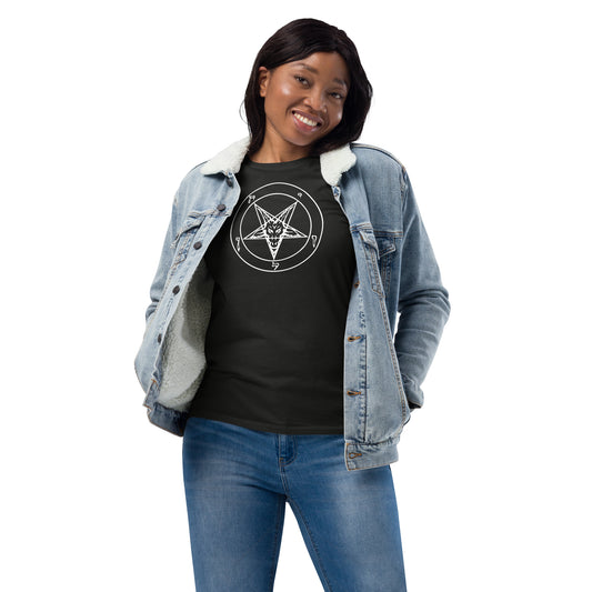 Sigil of Baphomet design on slim-fit long sleeve shirt, front view