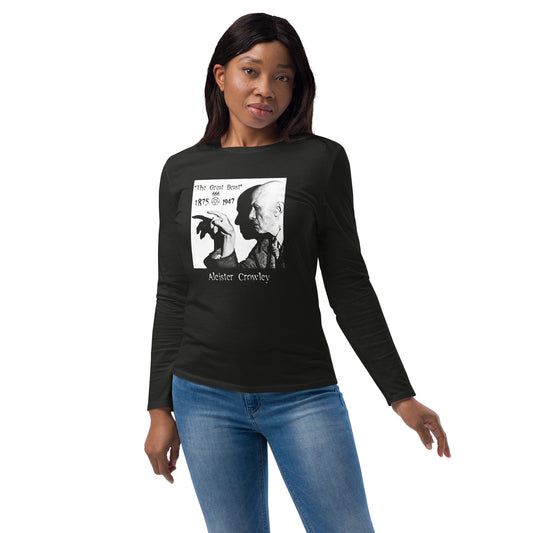 Aleister Crowley design on slim-fit long sleeve shirt, front view