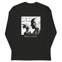 Aleister Crowley design on slim-fit long sleeve shirt, front view