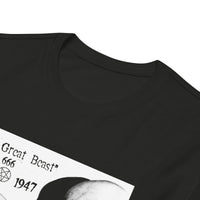 Aleister Crowley design on slim-fit long sleeve shirt, detail view