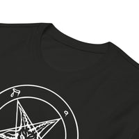 Sigil of Baphomet design on slim-fit long sleeve shirt, detail view